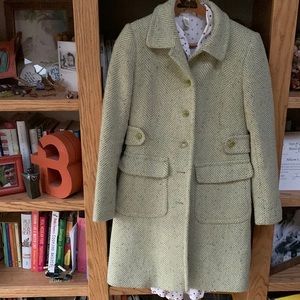Green Herringbone Wool Coat